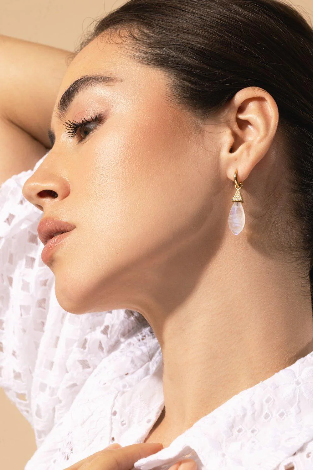 Moondance Huggie Diamond Drop Earrings - Image 4