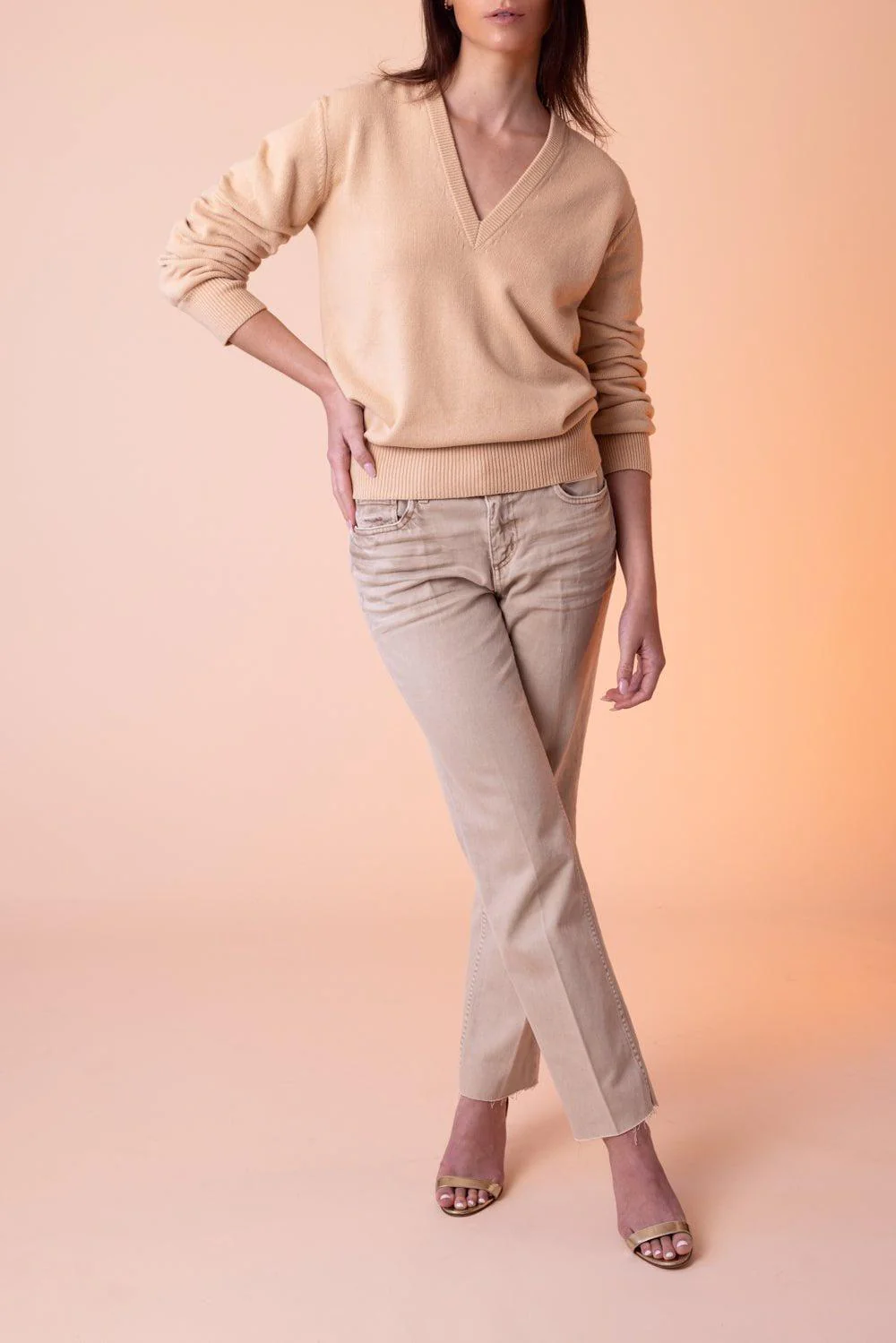 Crushed Sleeve Sweater - Nude - Image 3
