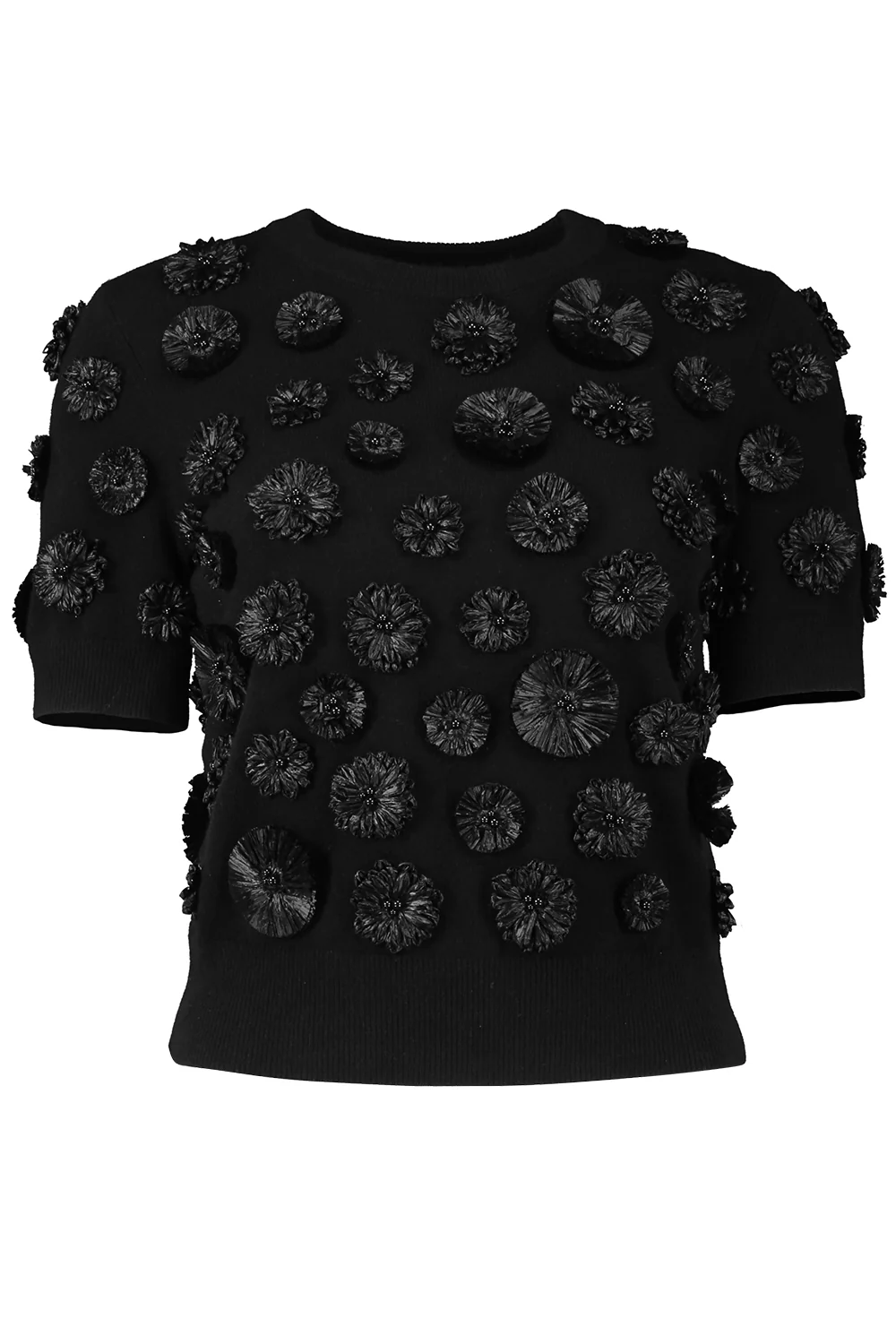 Embroidered Floral Shell Top - Black