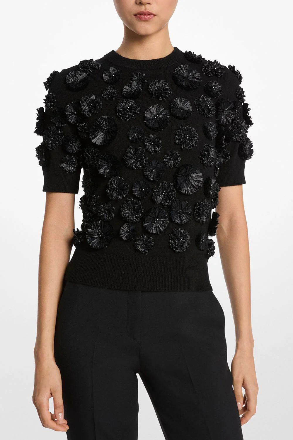 Embroidered Floral Shell Top - Black - Image 2