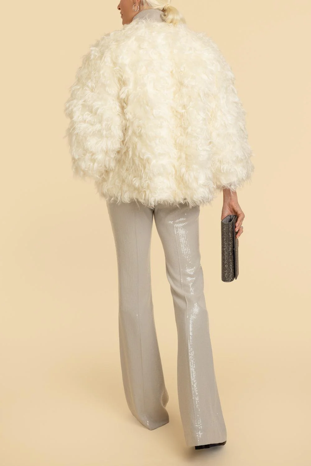 Side Zip Flare Pant - Oyster Sequin - Image 3
