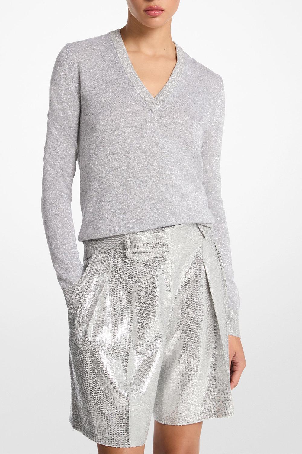 V Neck Sweater - Pearl Silver - Image 2