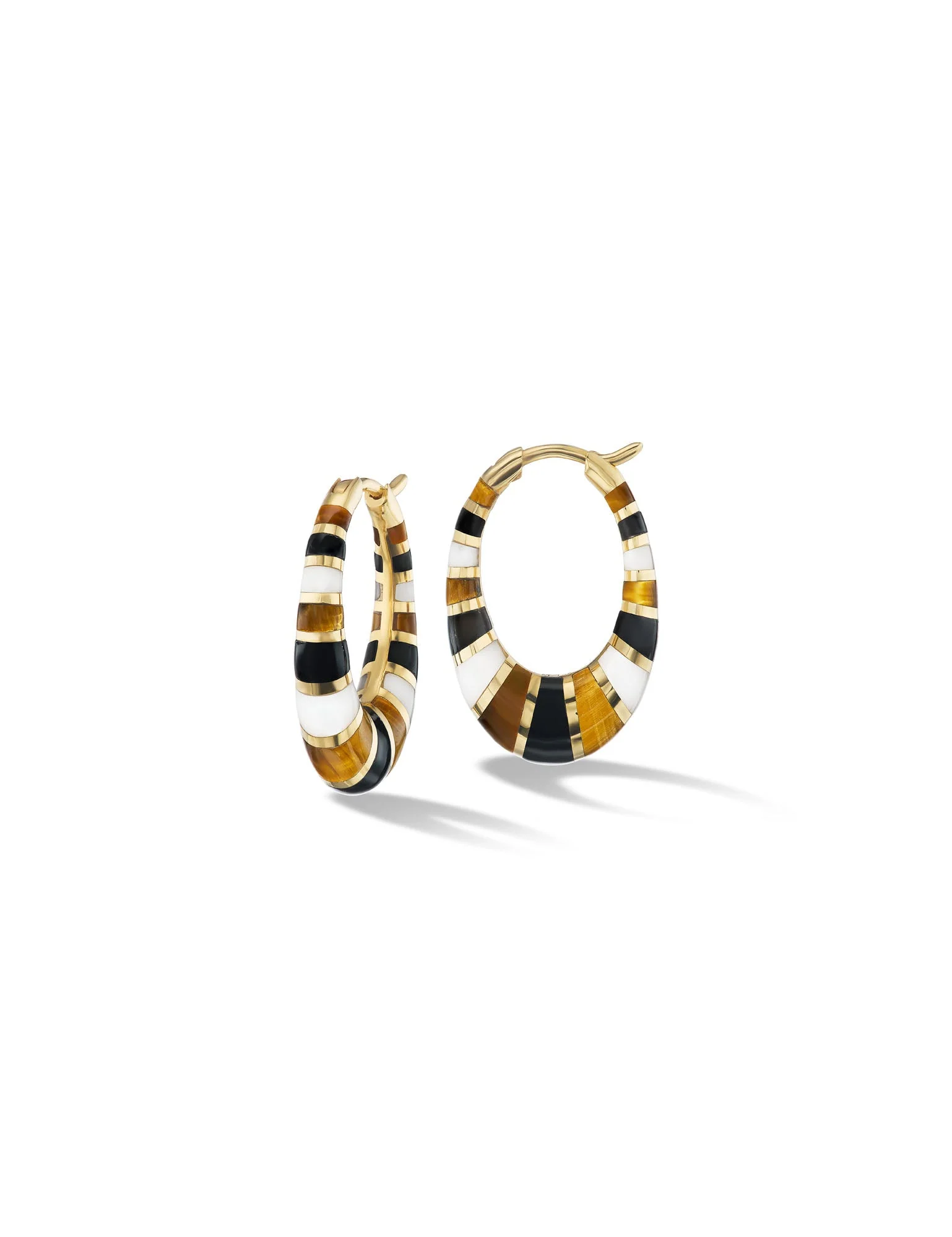 MINI CHUNKY INLAY BROWN WHITE HOOP EARRINGS