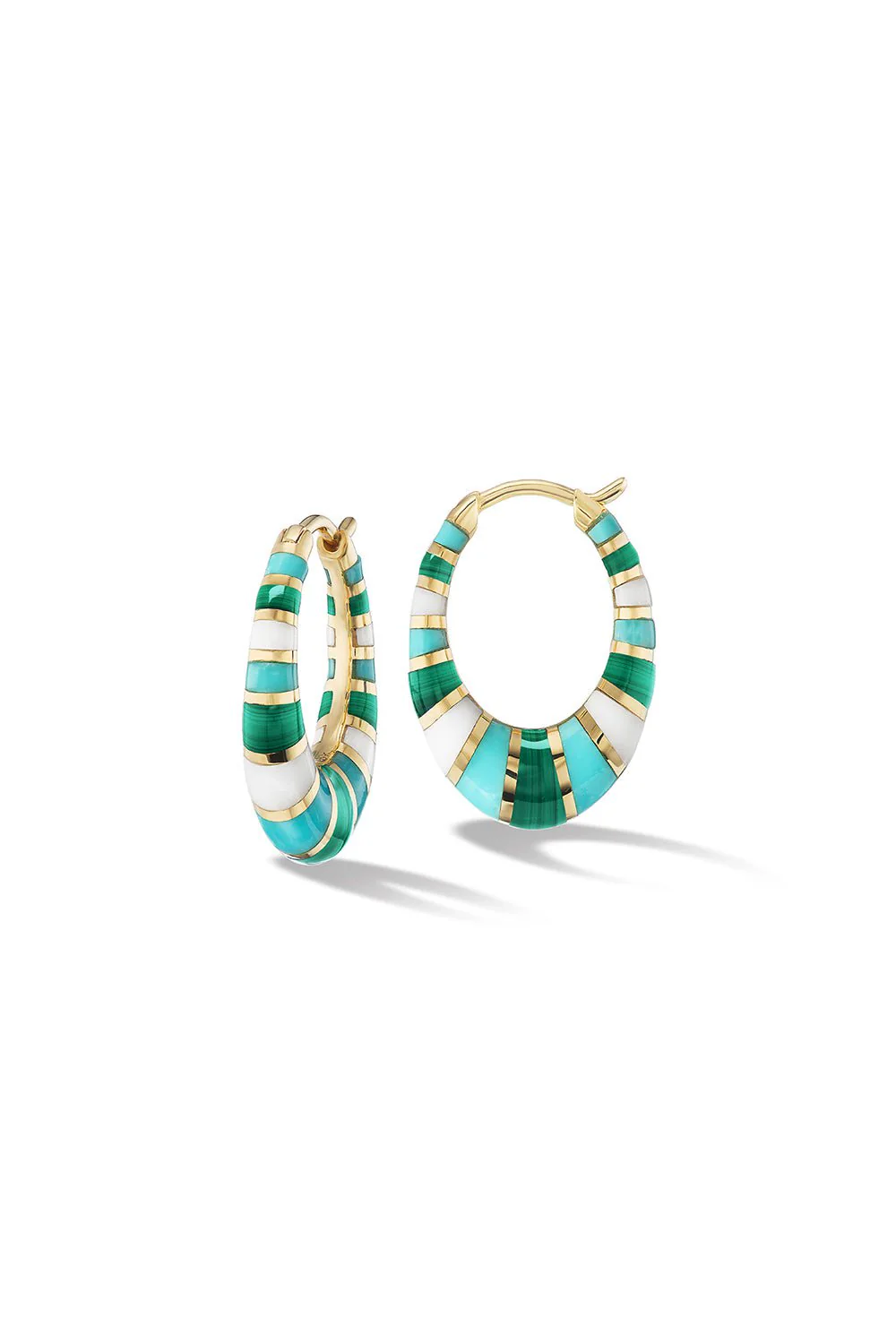 MINI CHUNKY INLAY GREEN WHITE HOOP EARRINGS