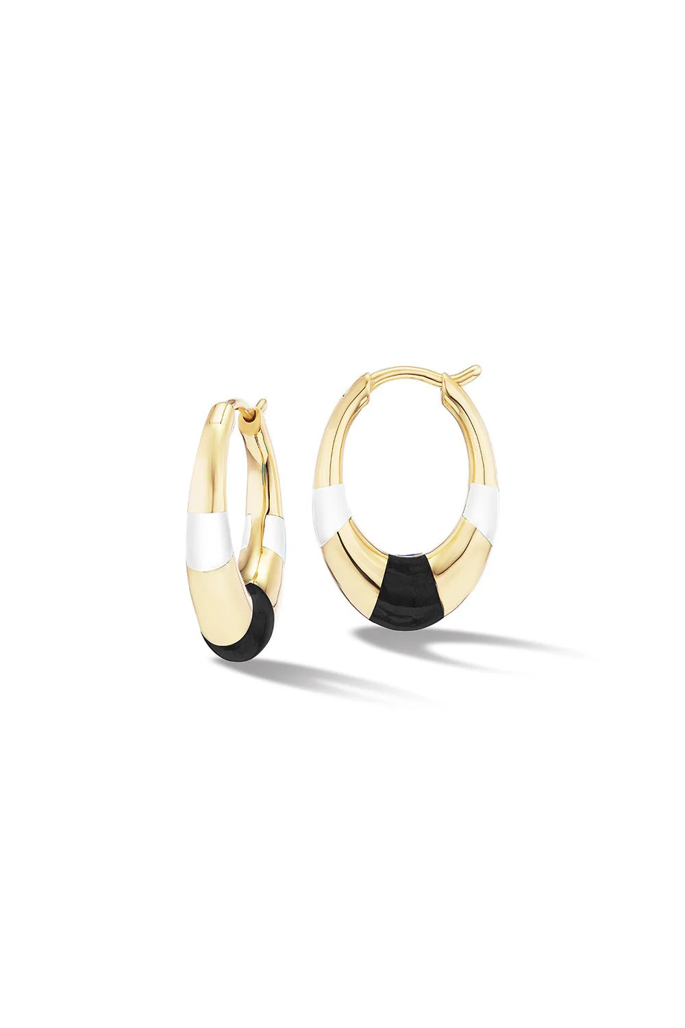 MINI CHUNKY INLAY TRI BLACK HOOP EARRINGS