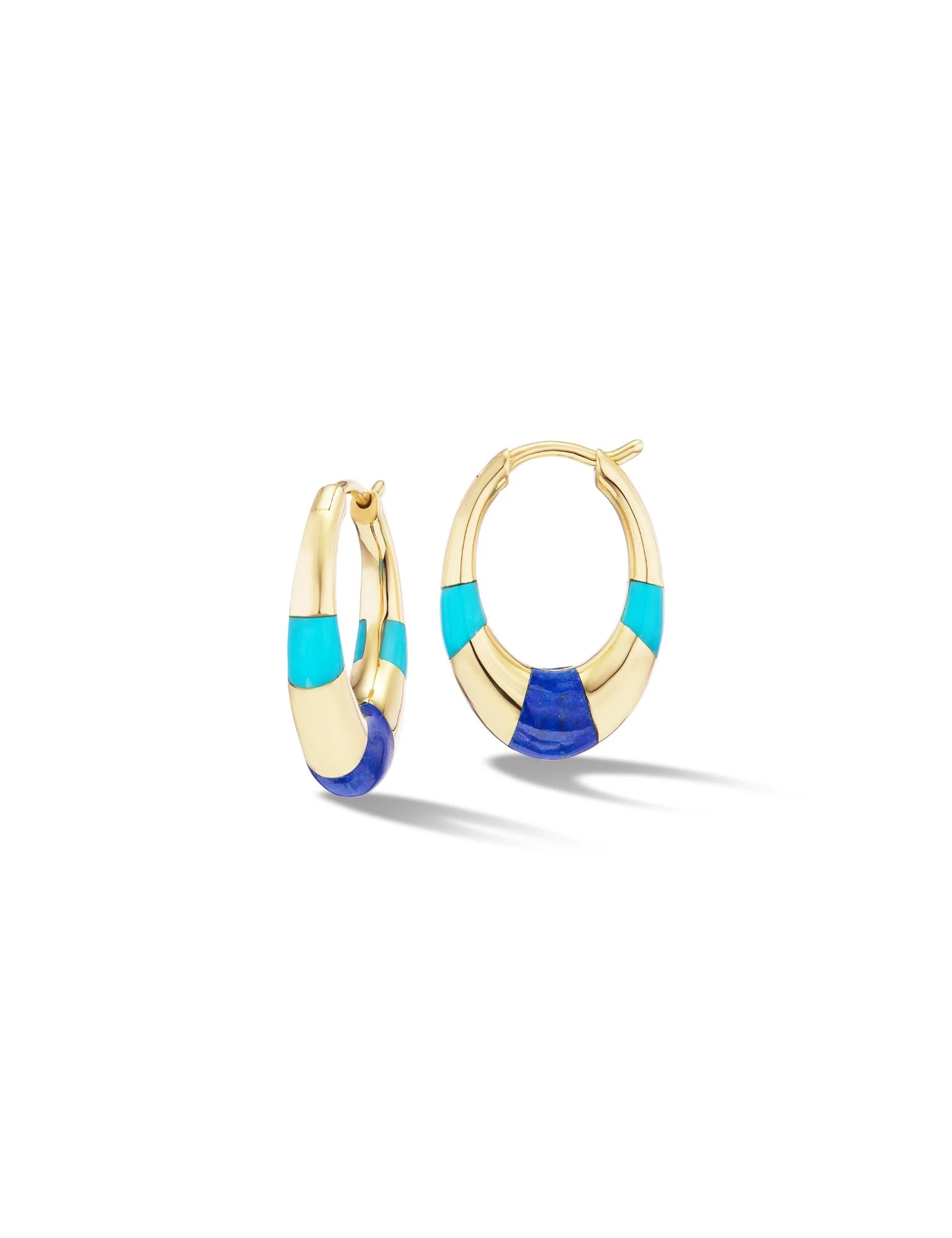 MINI CHUNKY INLAY TRI BLUE HOOP EARRINGS