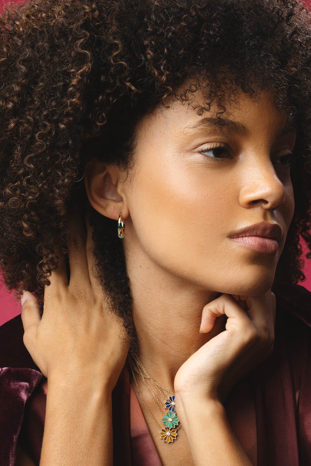 MINI CHUNKY INLAY TRI GREEN HOOP EARRINGS - Image 4