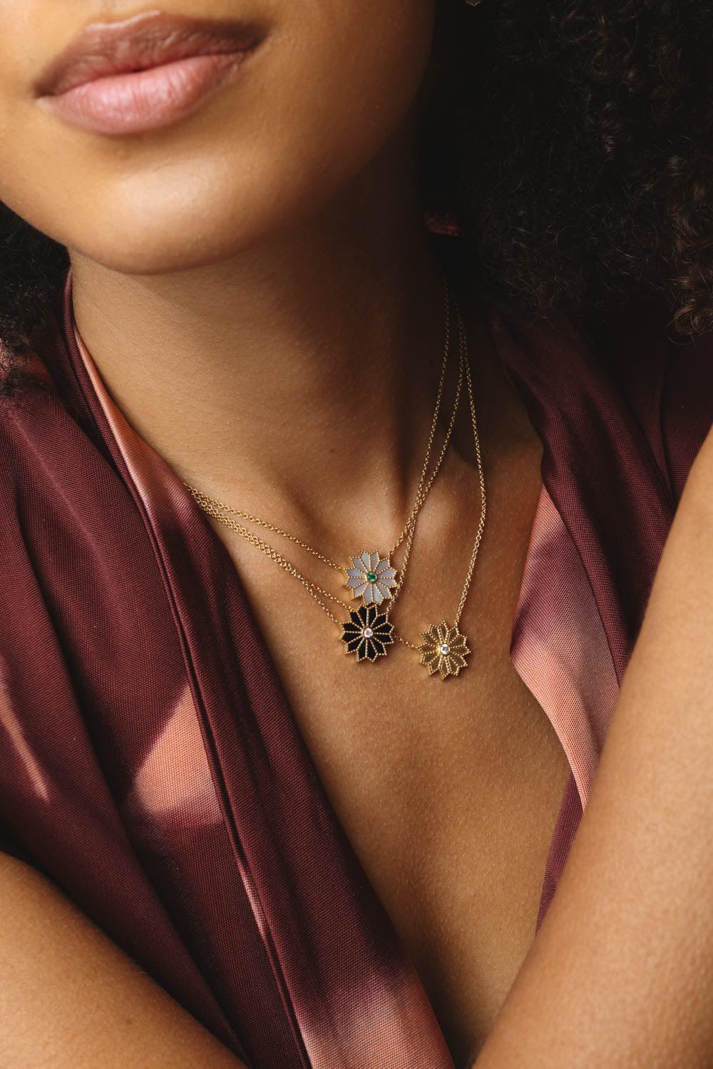 MINI SACRED BLACK ONYX INLAY FLOWER NECKLACE - Image 2