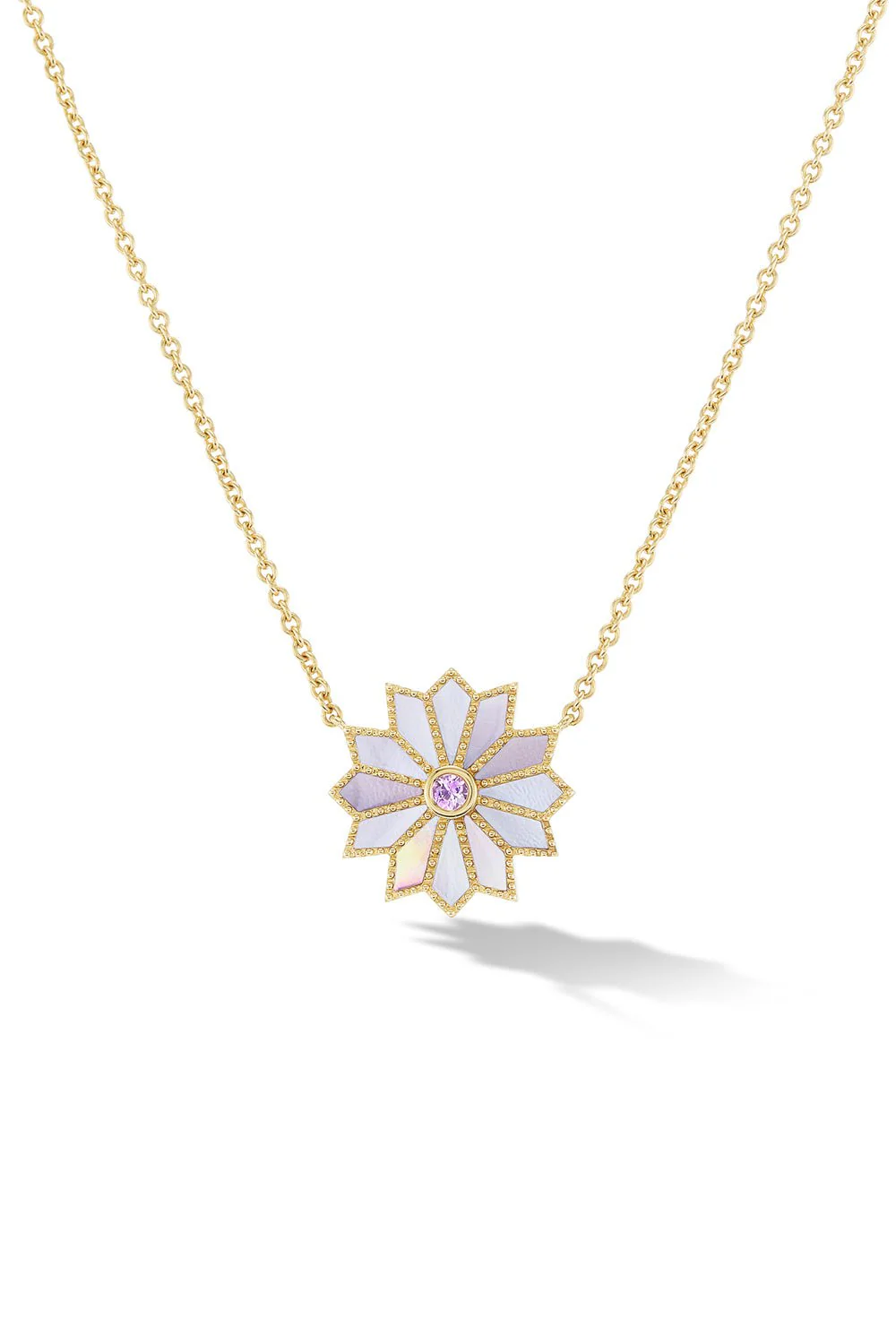 MINI SACRED PINK SAPPHIRE INLAY FLOWER NECKLACE