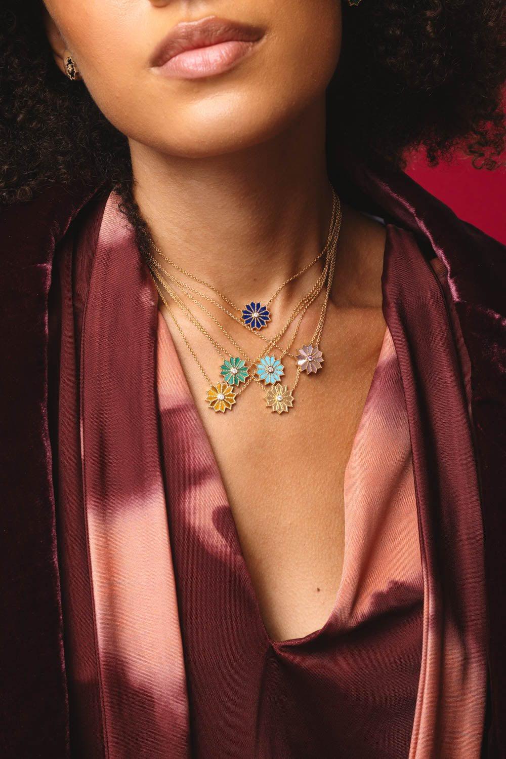 MINI SACRED TURQUOISE INLAY FLOWER NECKLACE - Image 3