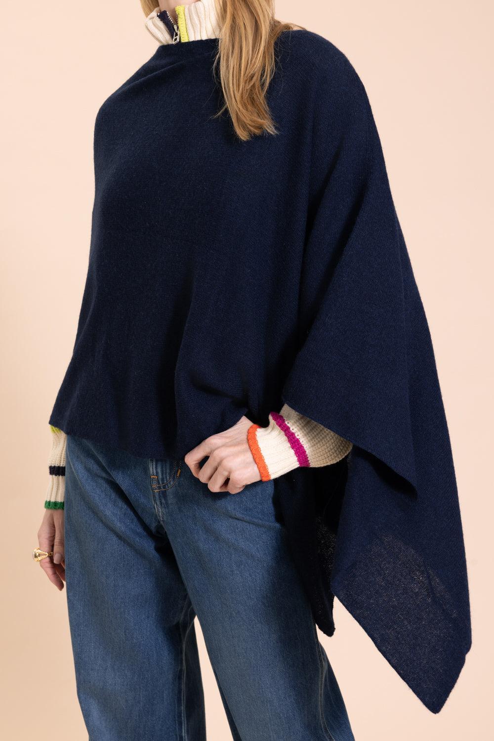 Ruana Cashmere Poncho Cape - Navy - Image 2