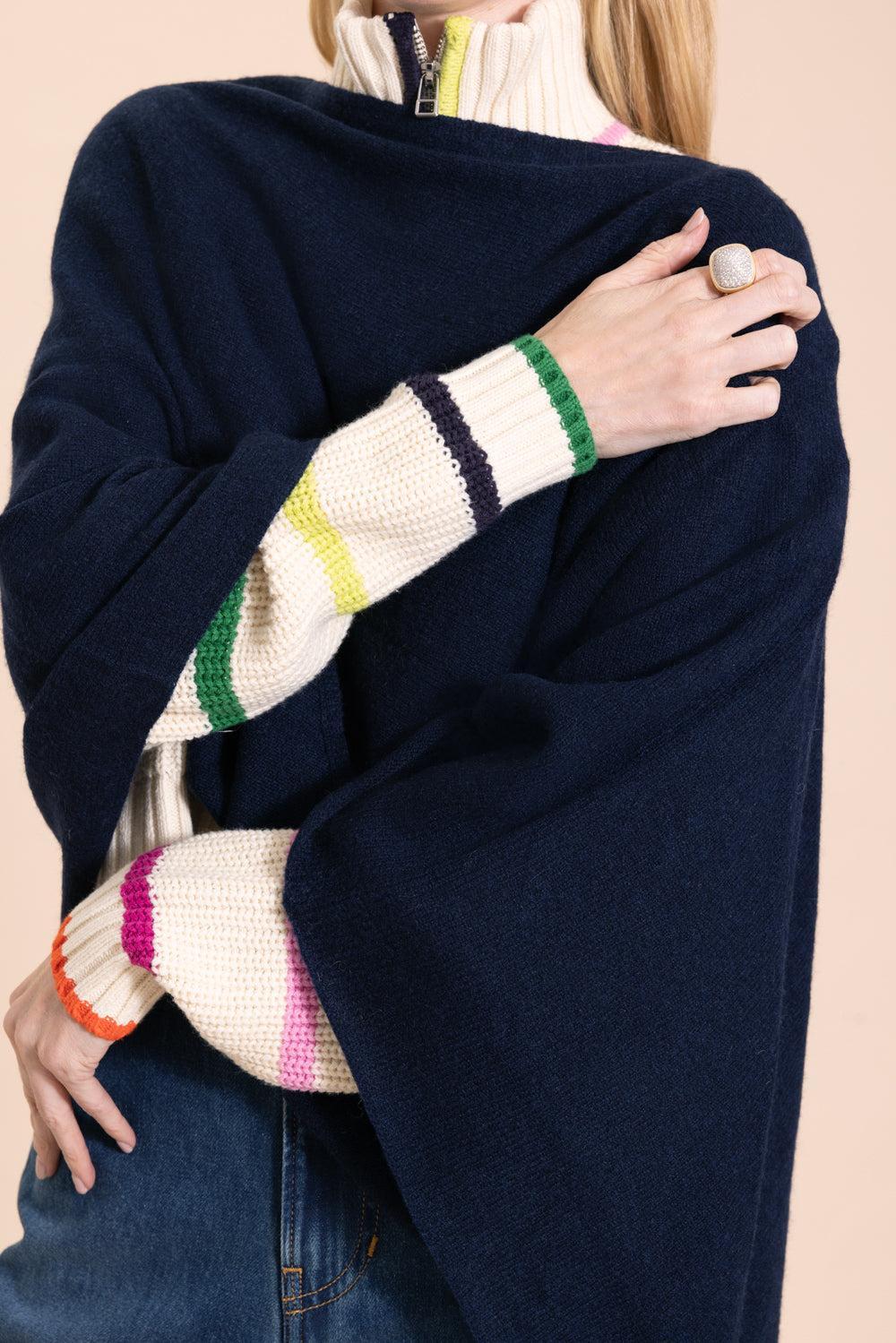Ruana Cashmere Poncho Cape - Navy - Image 3