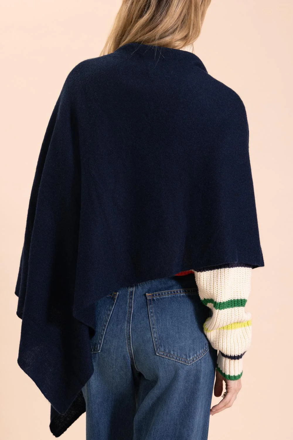 Ruana Cashmere Poncho Cape - Navy - Image 4