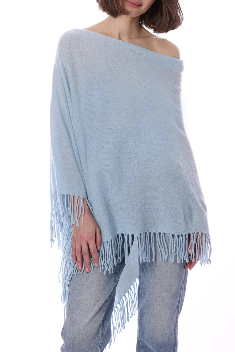 Ruana Fringe Poncho - Baby Blue - Image 3