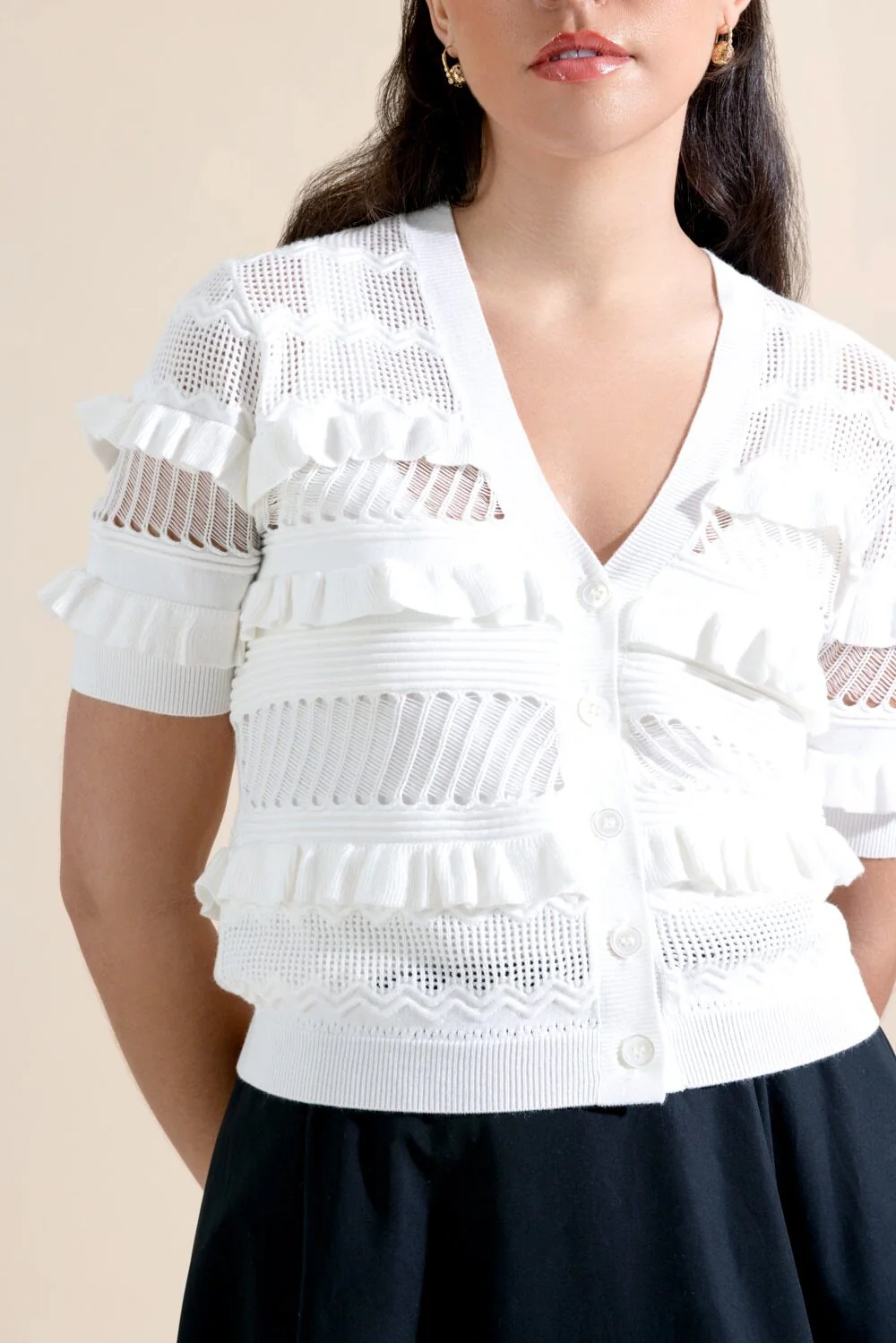 Short Sleeve Ruffle Cardigan - Image 3