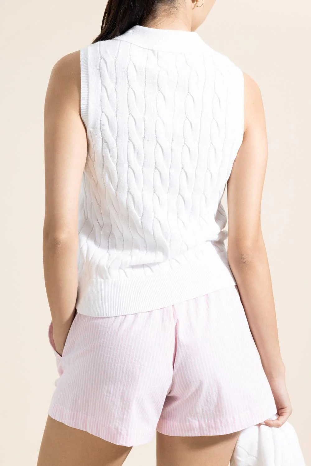 Sleeveless Cable Knit Polo - White - Image 5