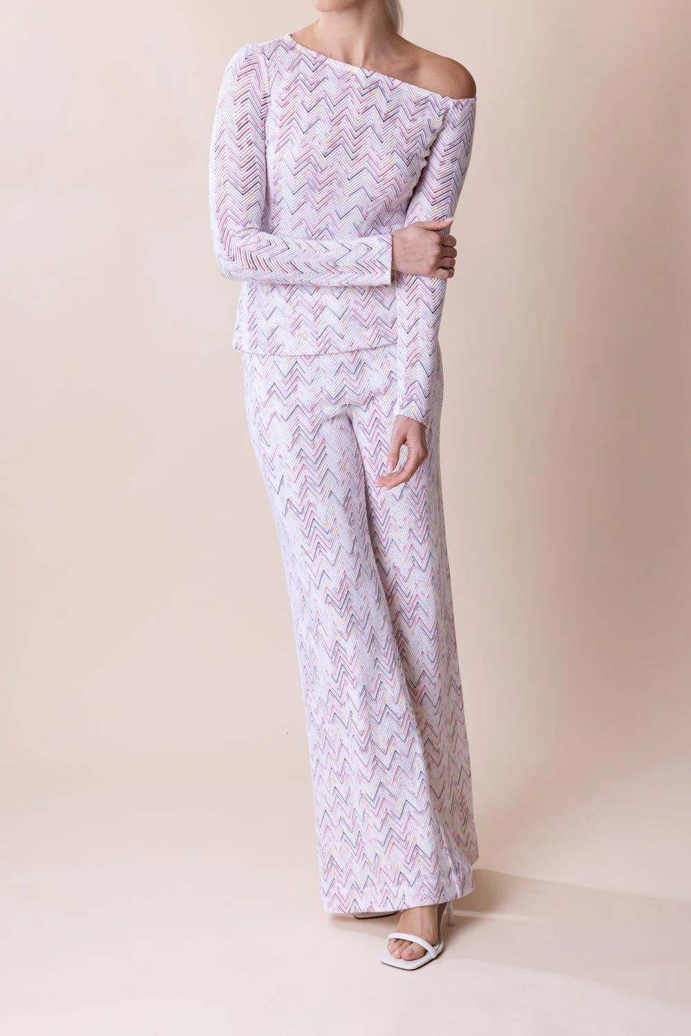 Flare Trouser - White Multi - Image 3