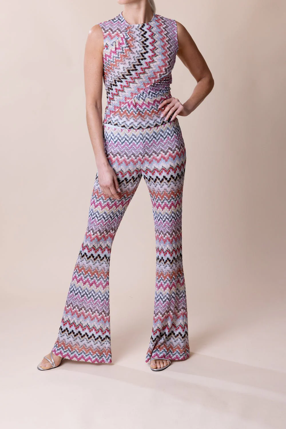 Knit Flare Trouser - Pink White - Image 2
