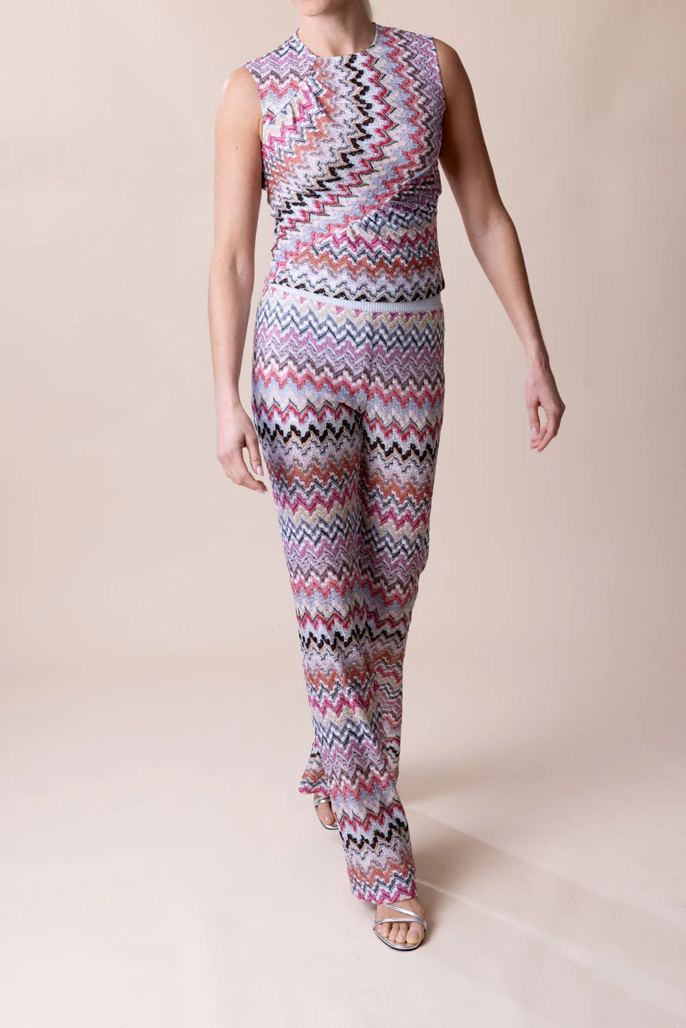 Knit Flare Trouser - Pink White - Image 4