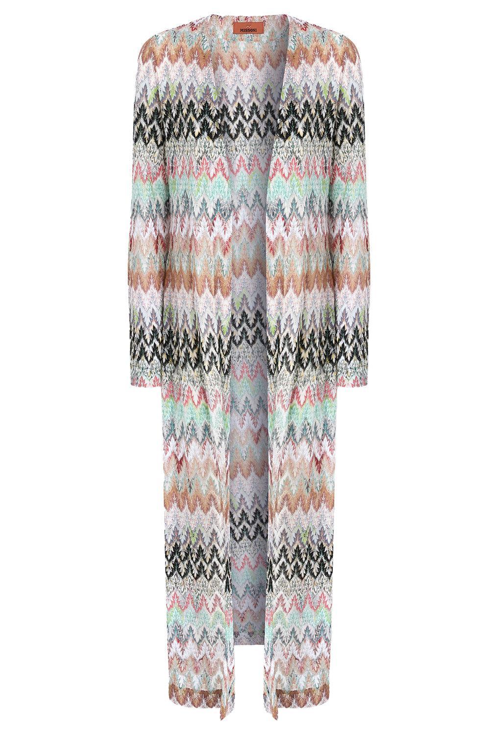 Long Knit Cardigan - White Pink Blue