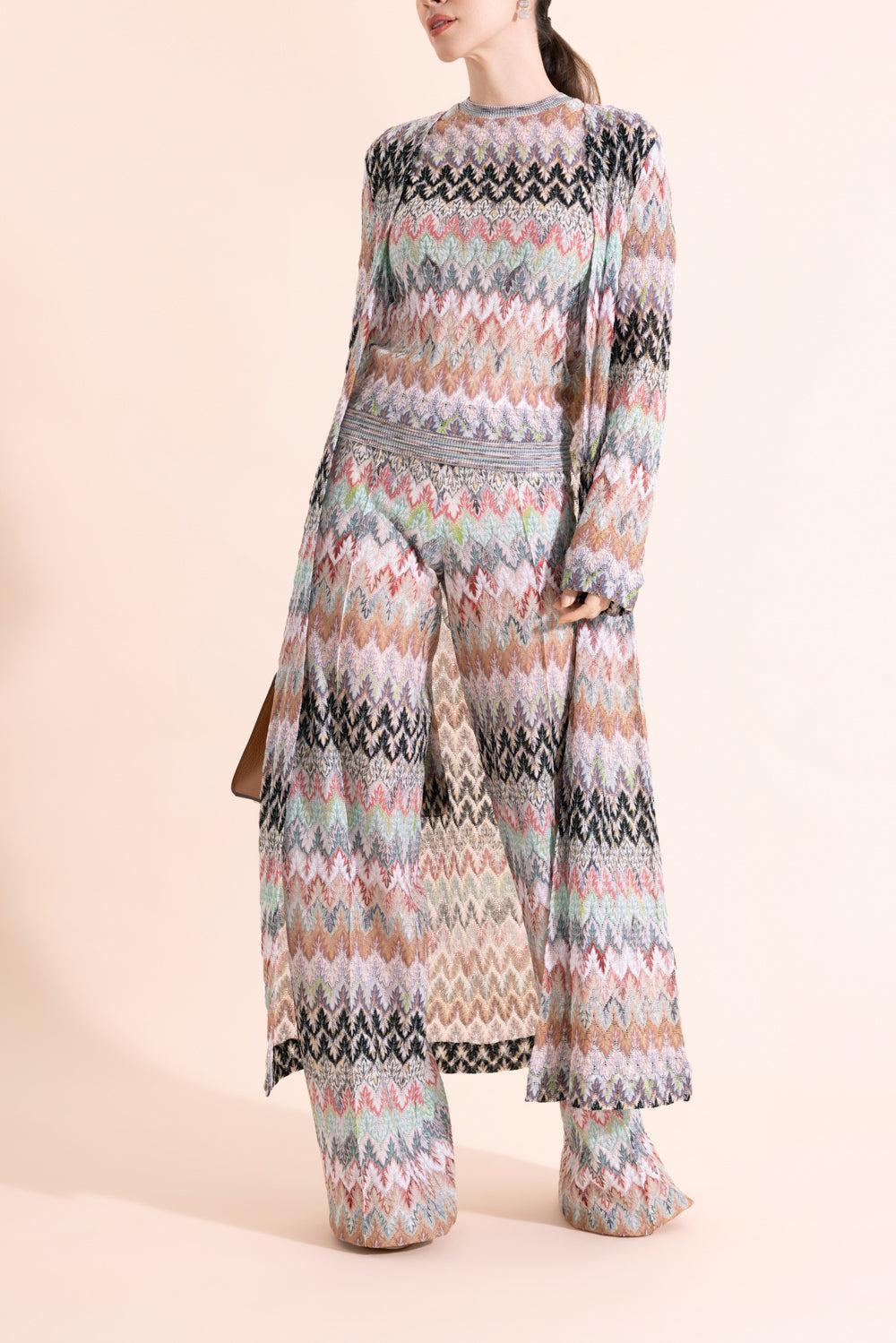 Long Knit Cardigan - White Pink Blue - Image 2