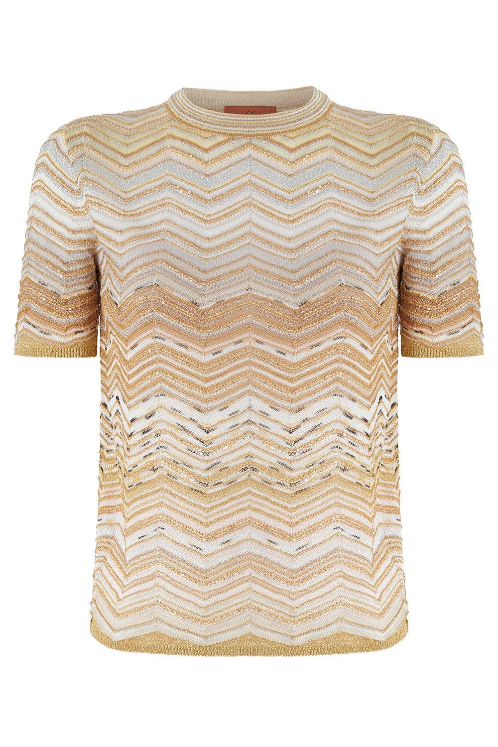 Short Sleeve Crew Neck Top - Gold