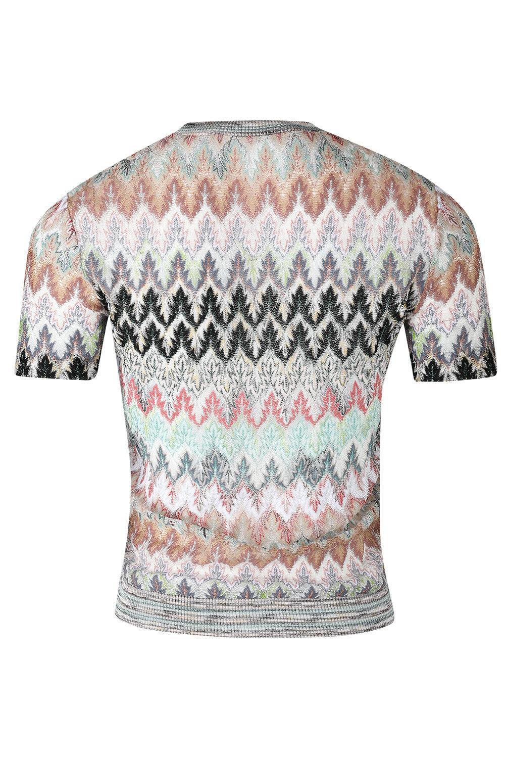 Short Sleeve Crew Neck Top - White Pink Blue - Image 5