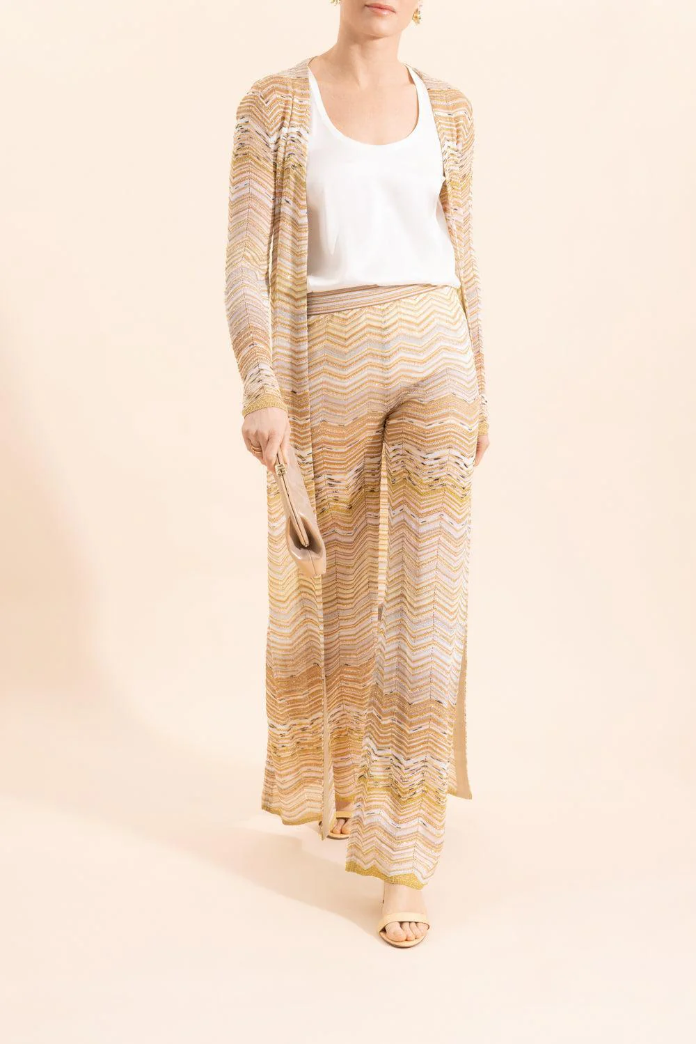 Wide Leg Knit Trousers - Gold - Image 2