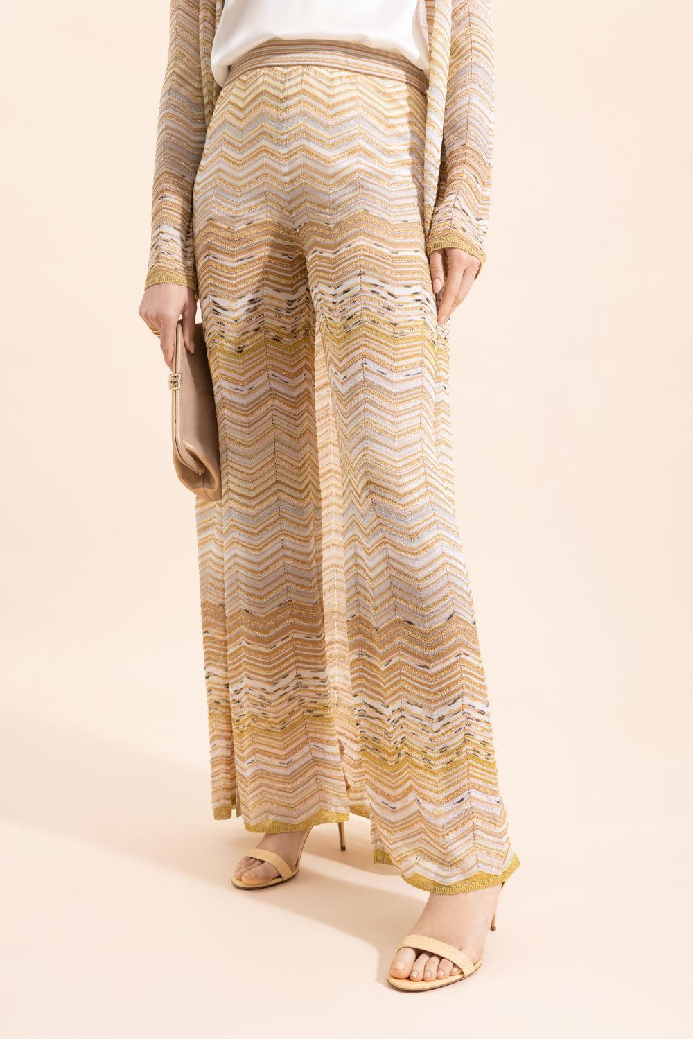 Wide Leg Knit Trousers - Gold - Image 3