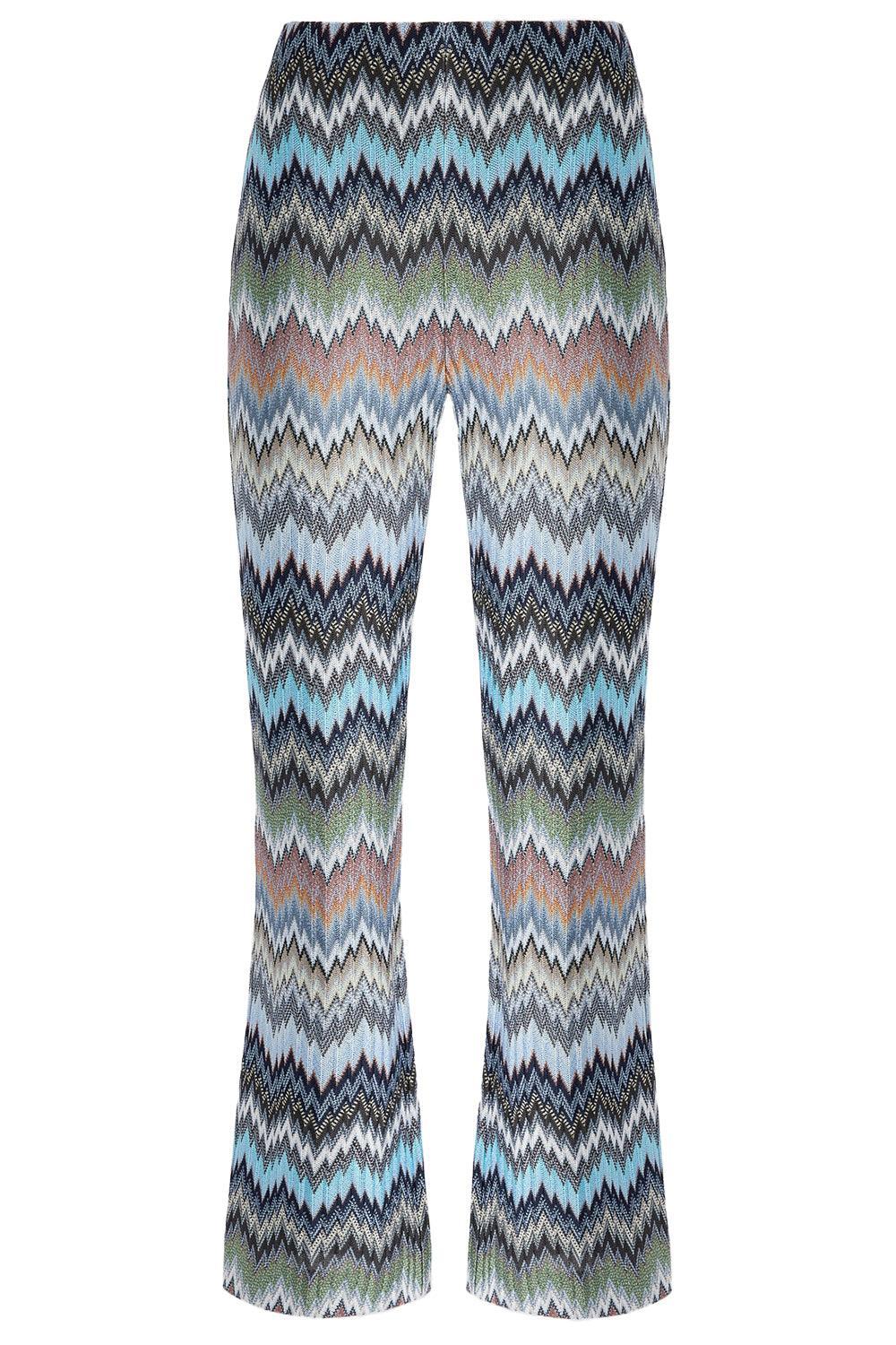 Wide Leg Knit Trousers - Mulitcolor Blue