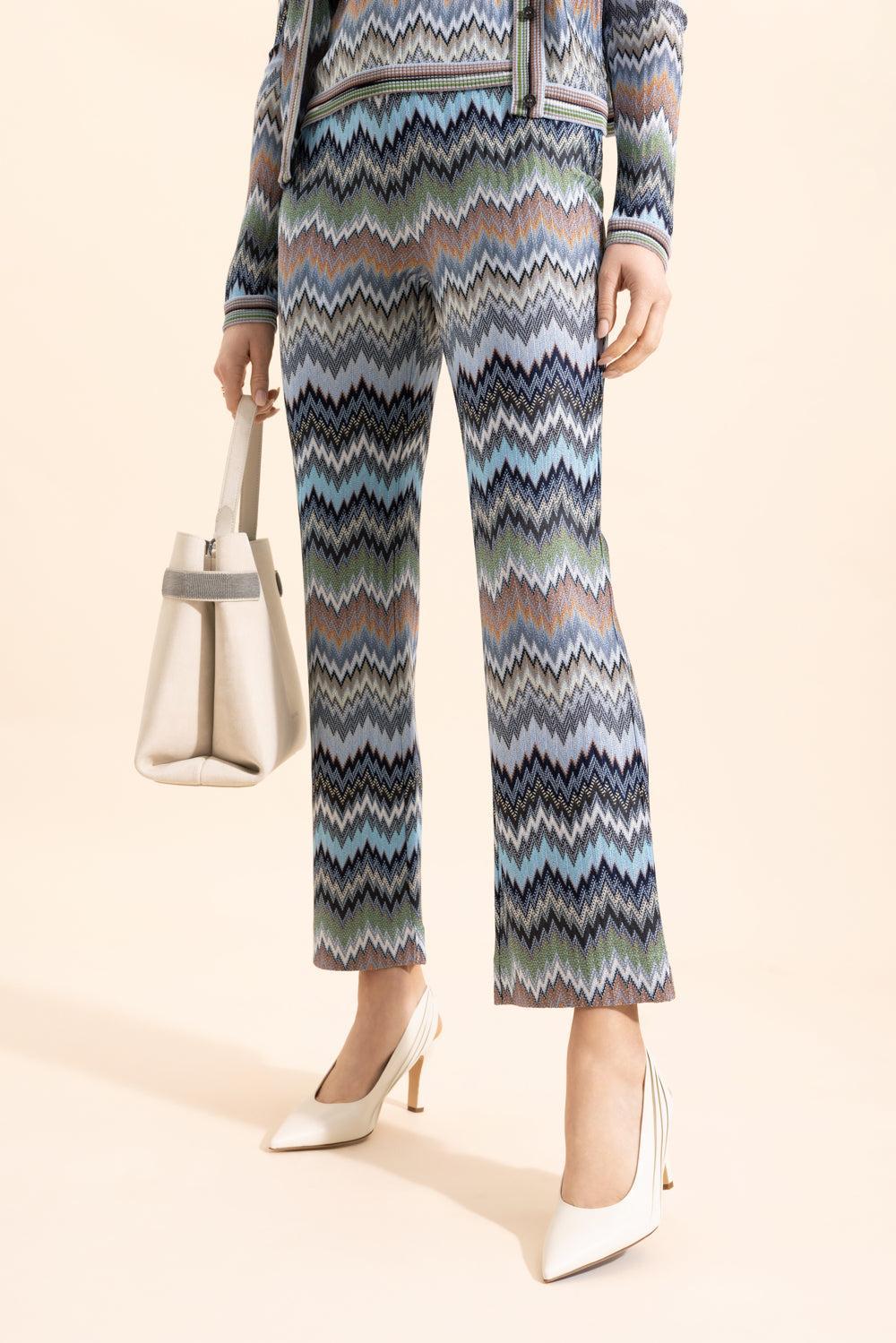 Wide Leg Knit Trousers - Mulitcolor Blue - Image 3