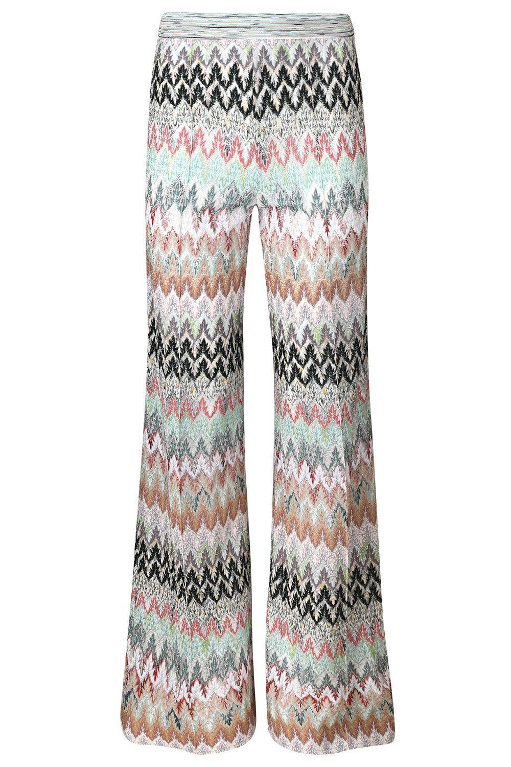 Wide Leg Knit Trousers - White Pink Blue