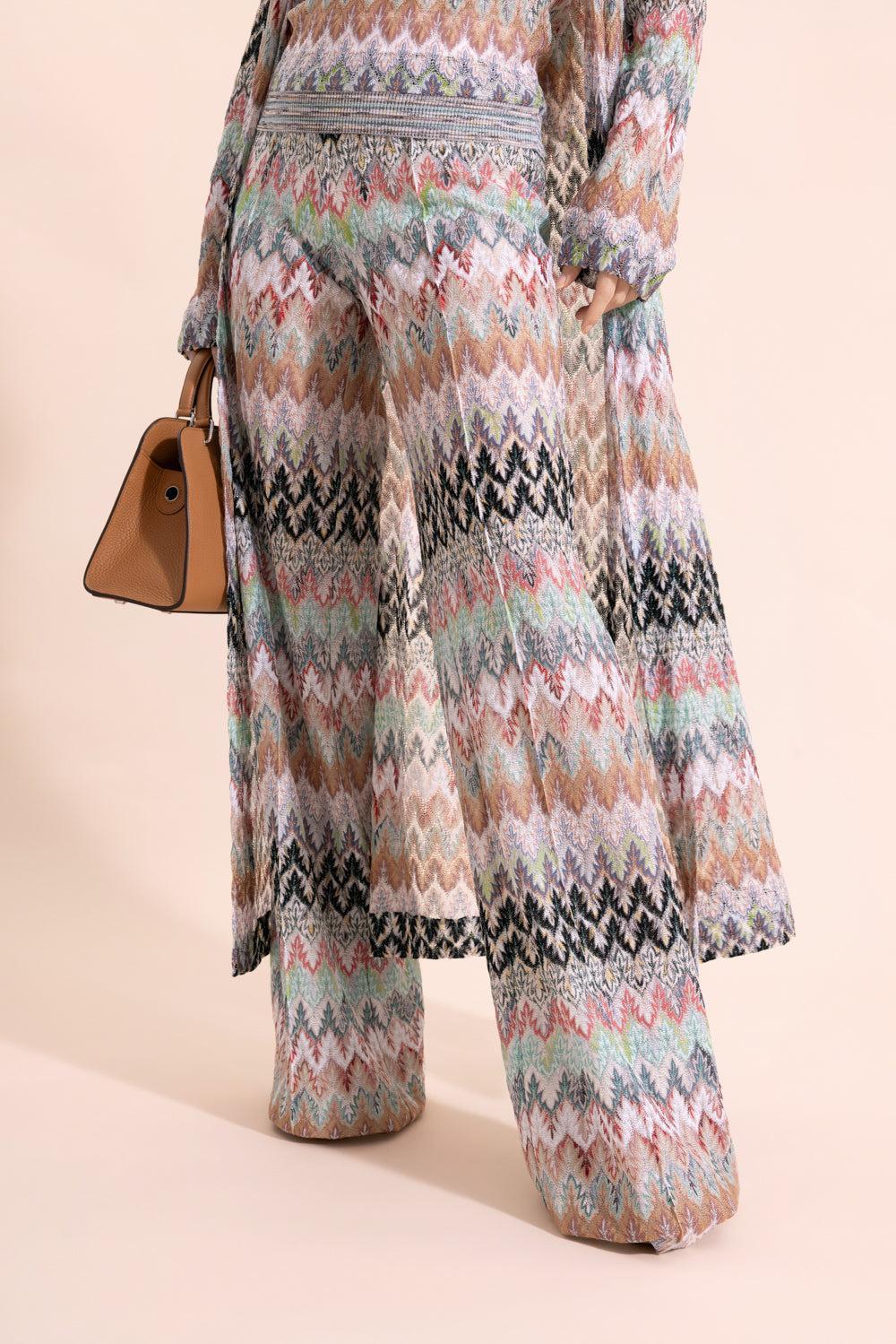 Wide Leg Knit Trousers - White Pink Blue - Image 3