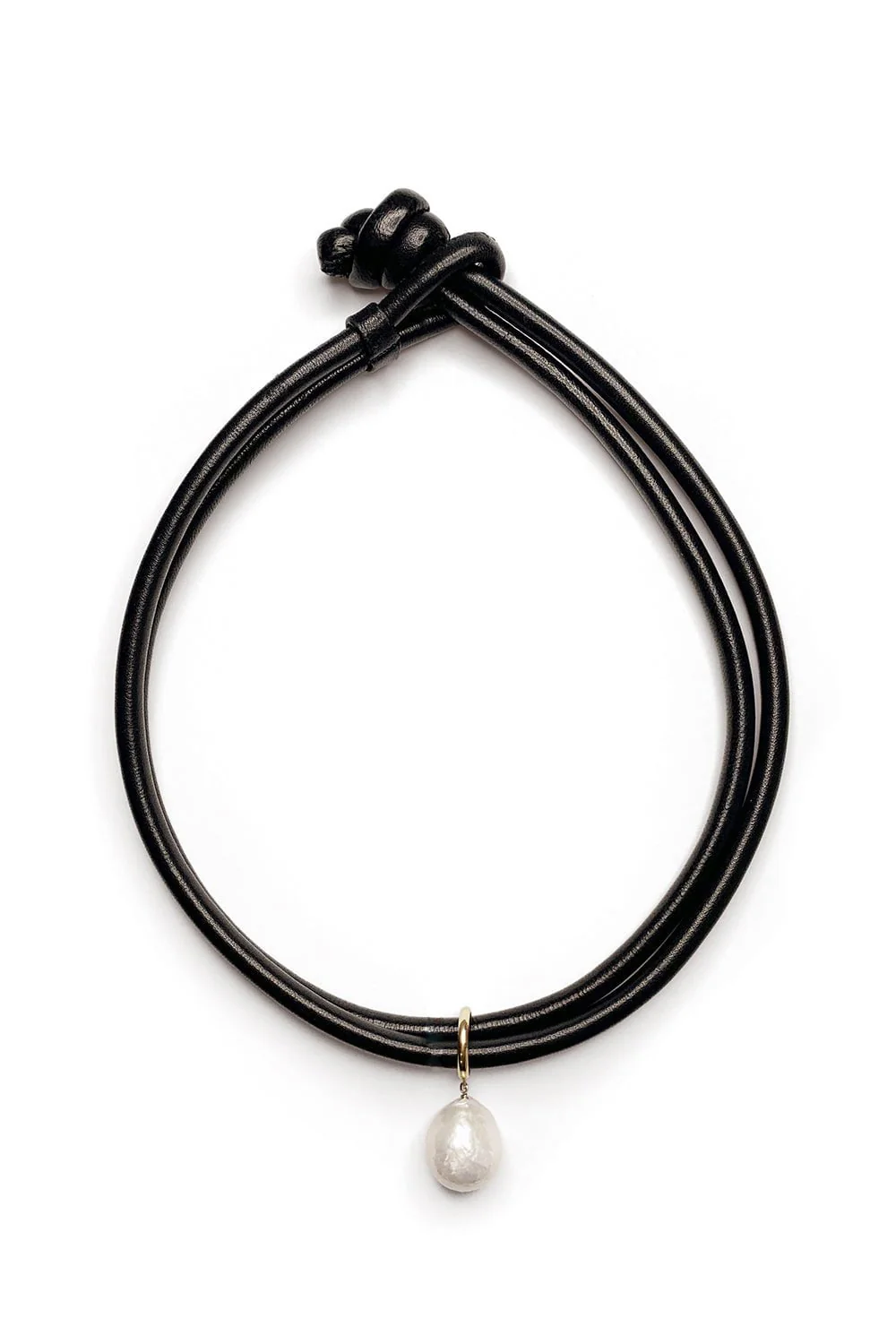 Black Leather Pearl Choker Necklace