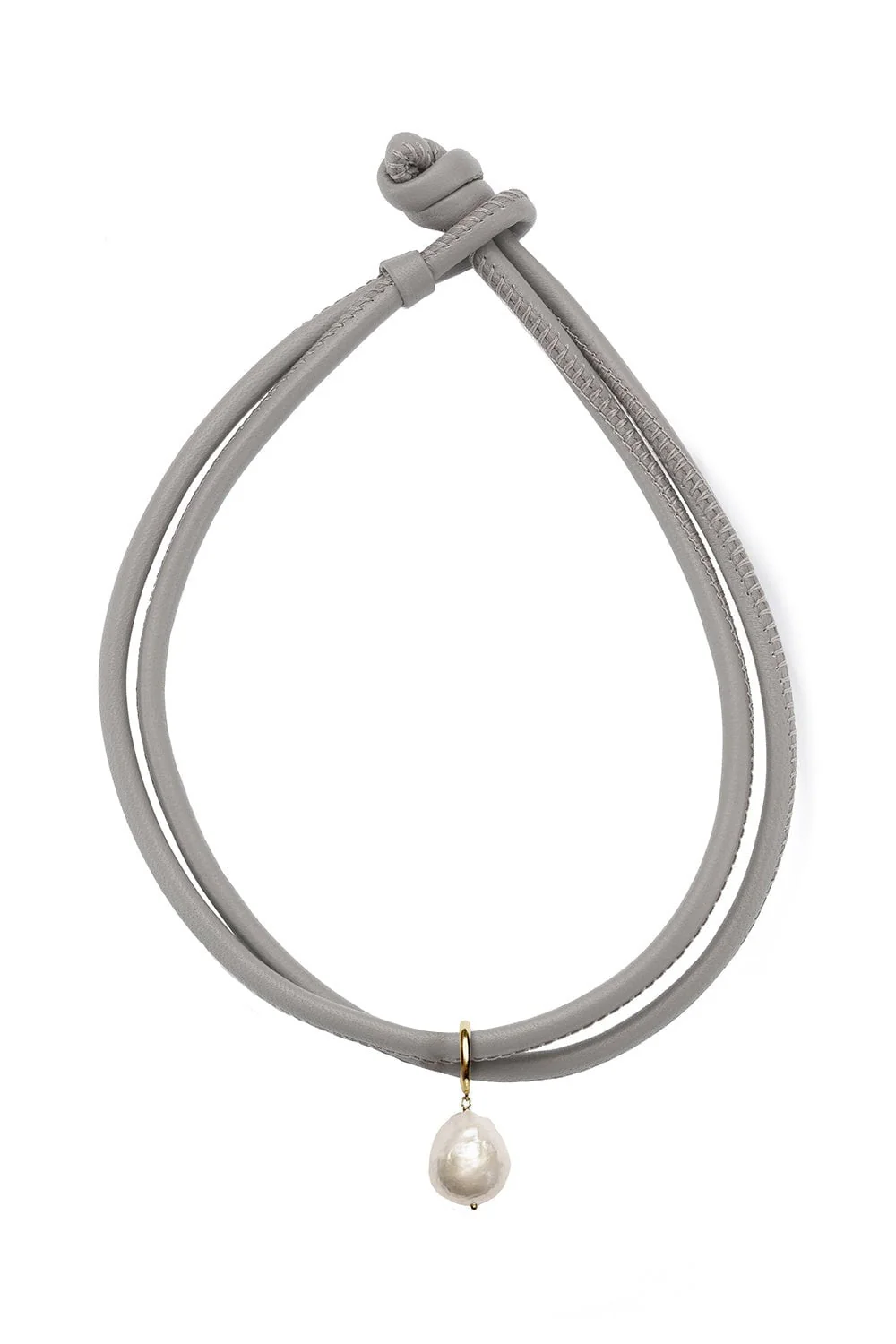 Taupe Leather Pearl Choker Necklace