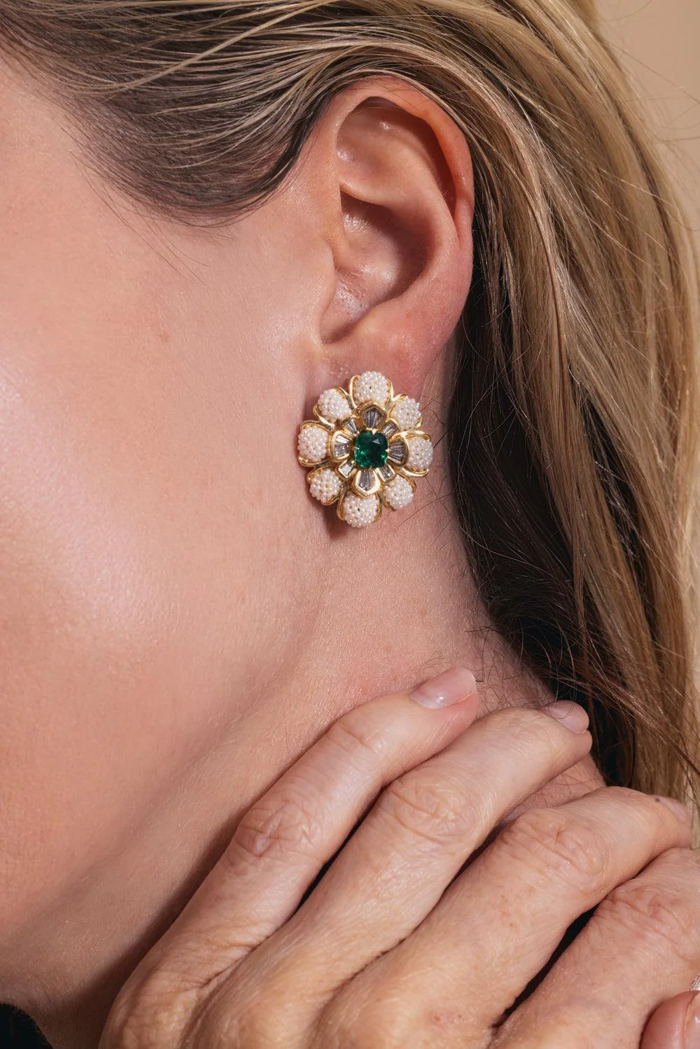 Keshi Pearl Emerald Taantvi Earrings - Image 4