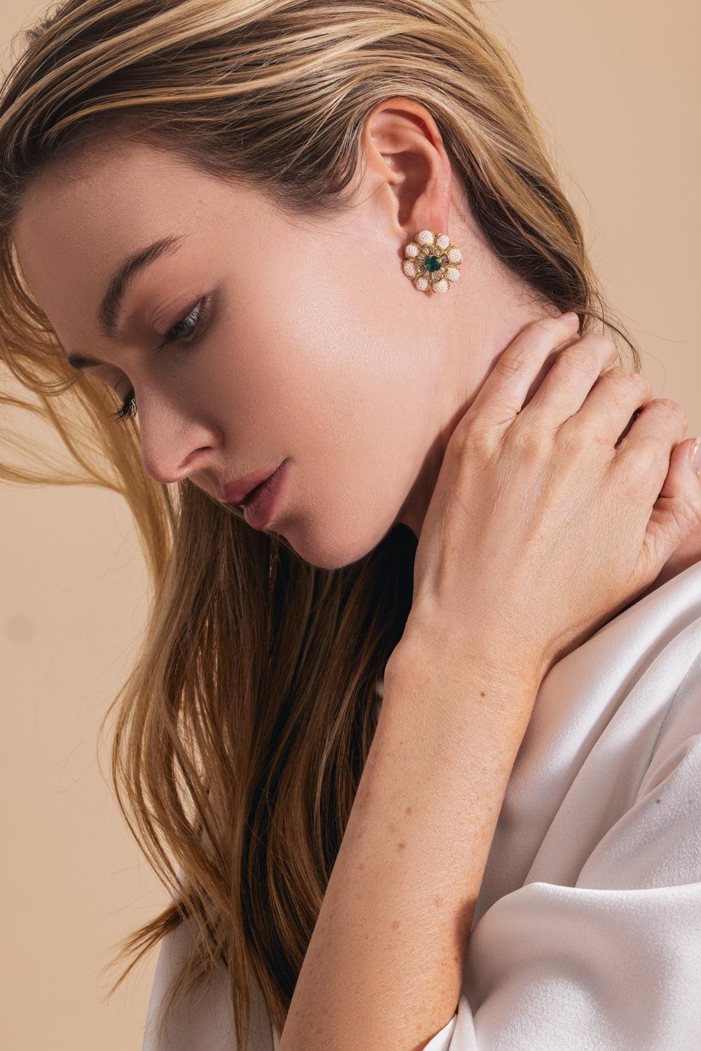 Keshi Pearl Emerald Taantvi Earrings - Image 5