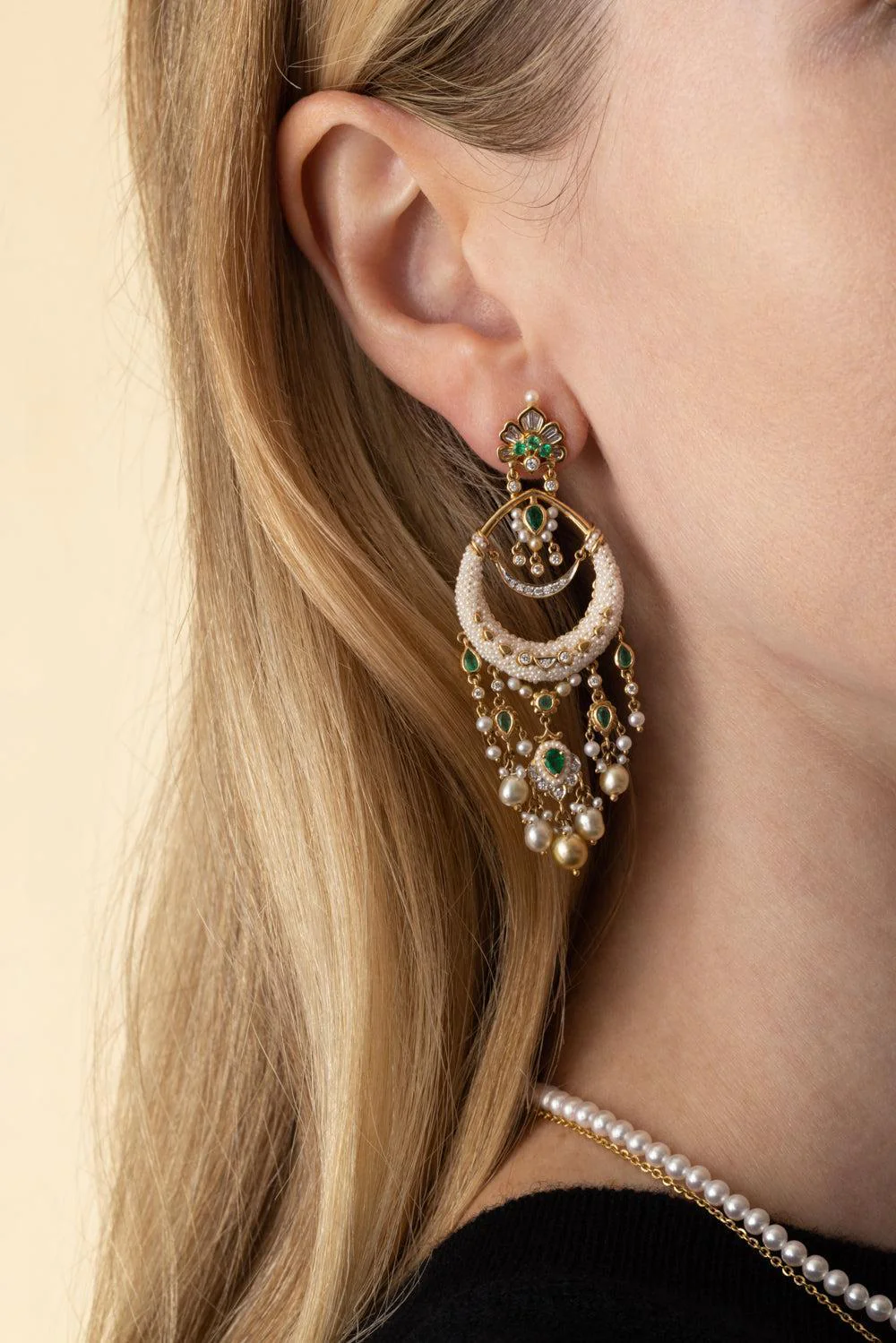 Pearl Diamond Taantvi Chandelier Earrings - Image 3
