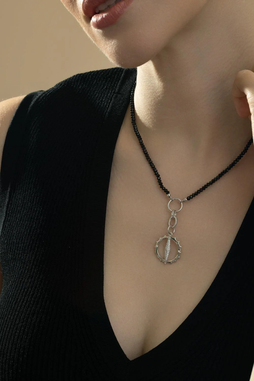 Black Spinel Charm Chain Necklace - Image 2