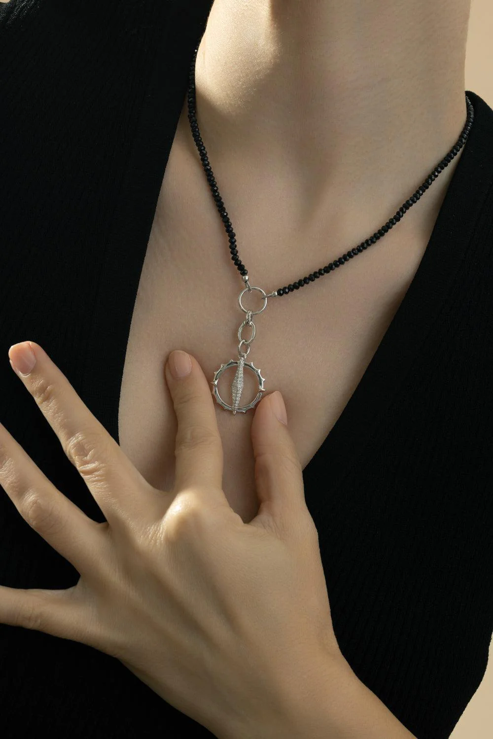 Black Spinel Charm Chain Necklace - Image 3