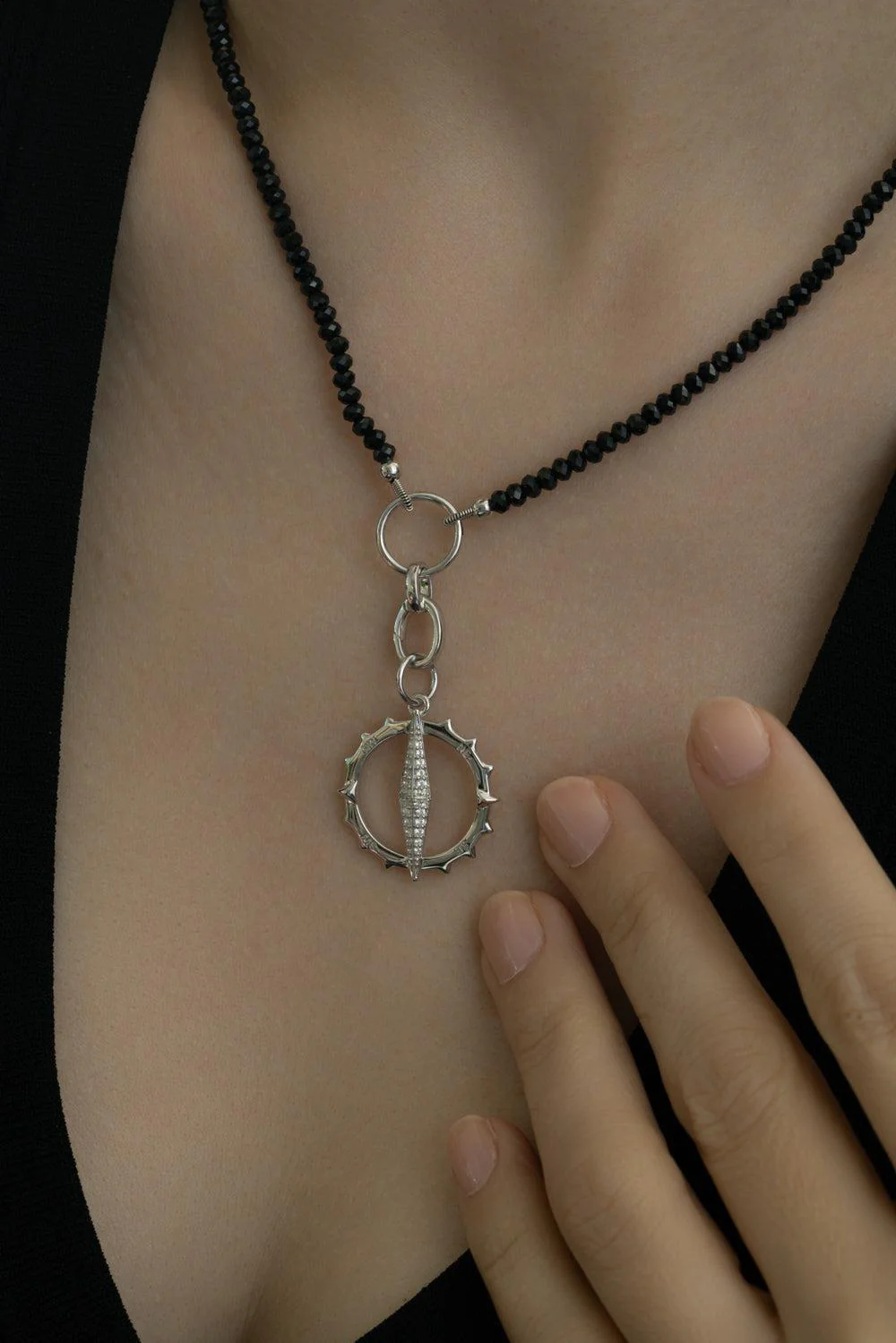 Black Spinel Charm Chain Necklace - Image 4
