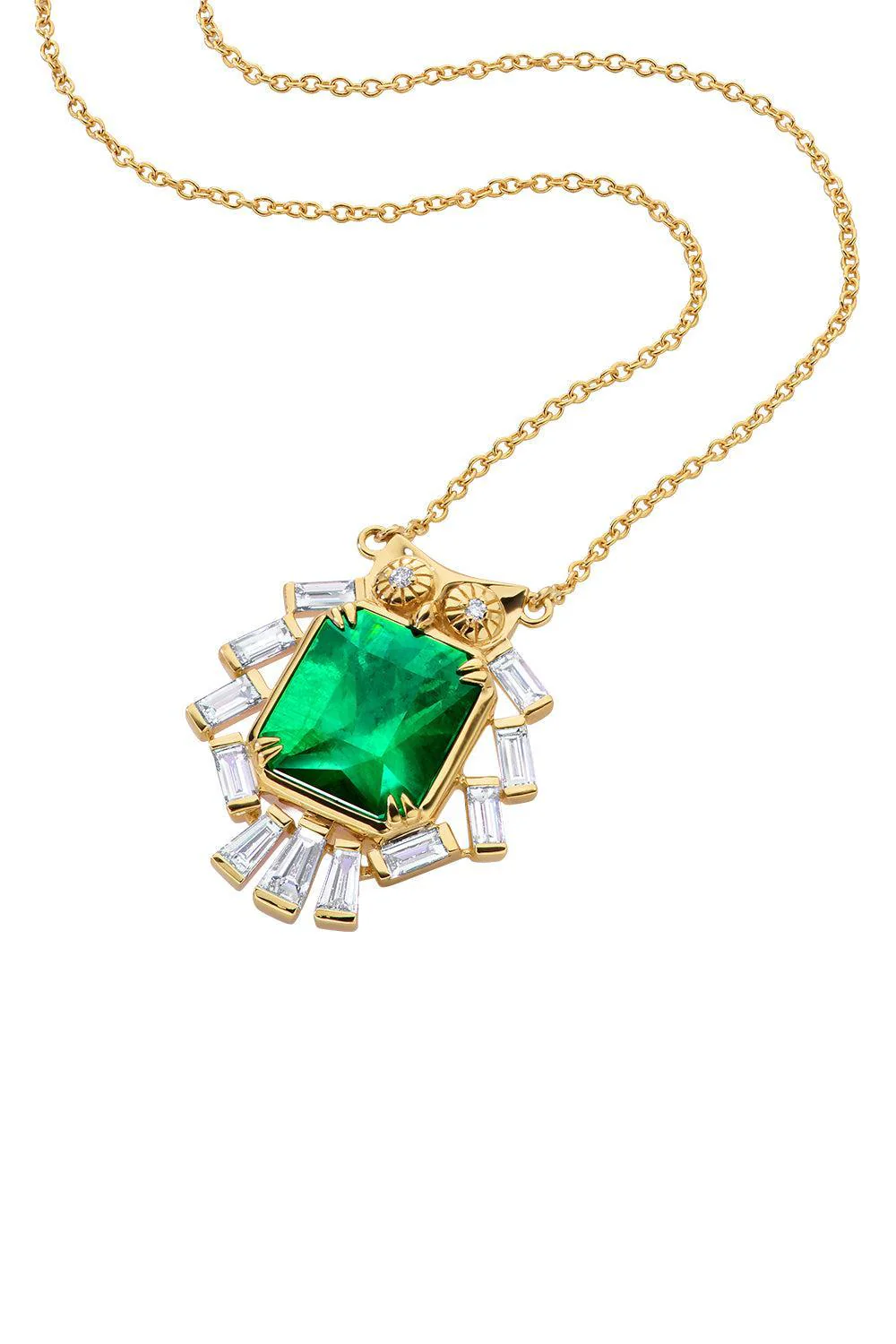 Brazilian Emerald Owl Pendant Necklace