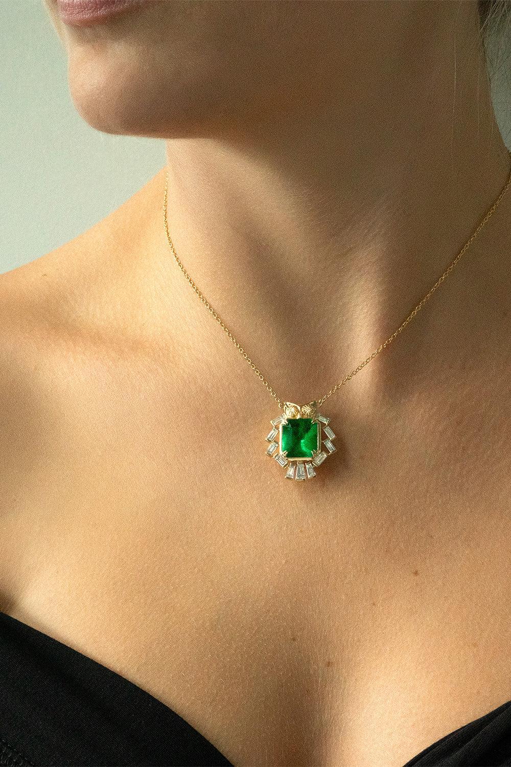 Brazilian Emerald Owl Pendant Necklace - Image 2