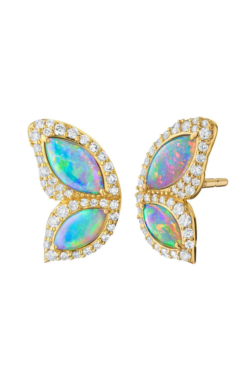 Diamond Carved Crystal Opal Butterfly Earrings