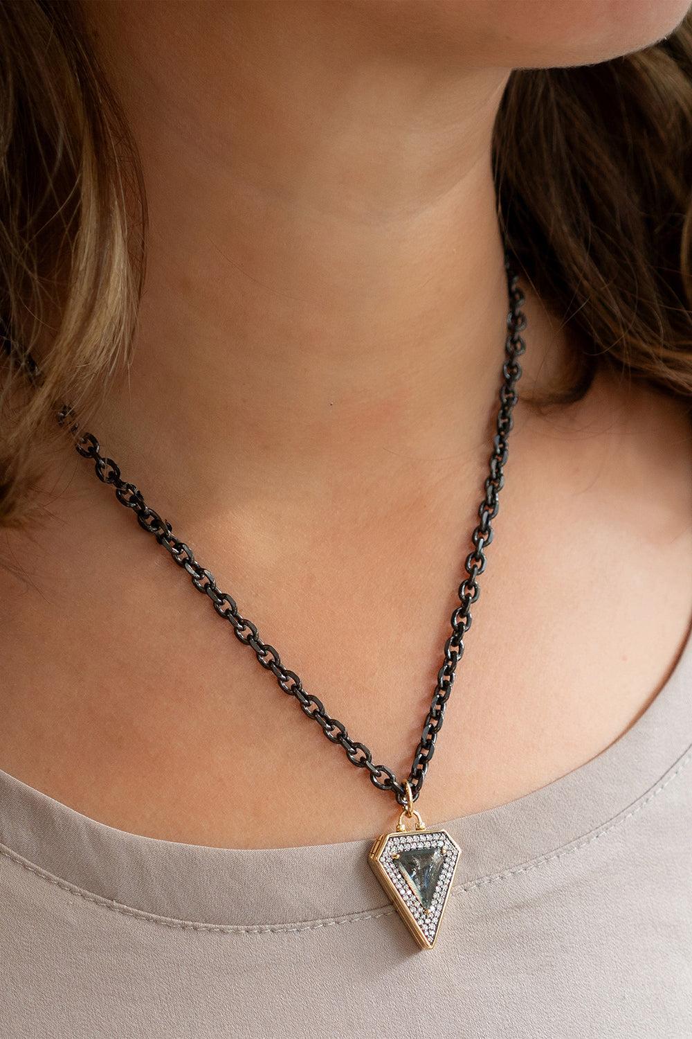 Diamond Fearless Shield Locket Necklace - Image 2