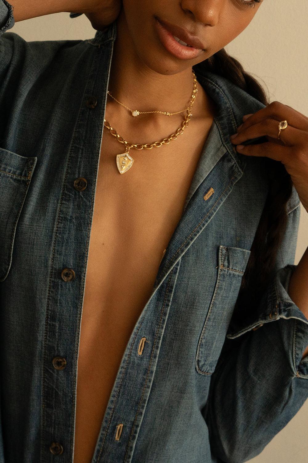 Diamond "Fearless" Shield Pendant - Image 2