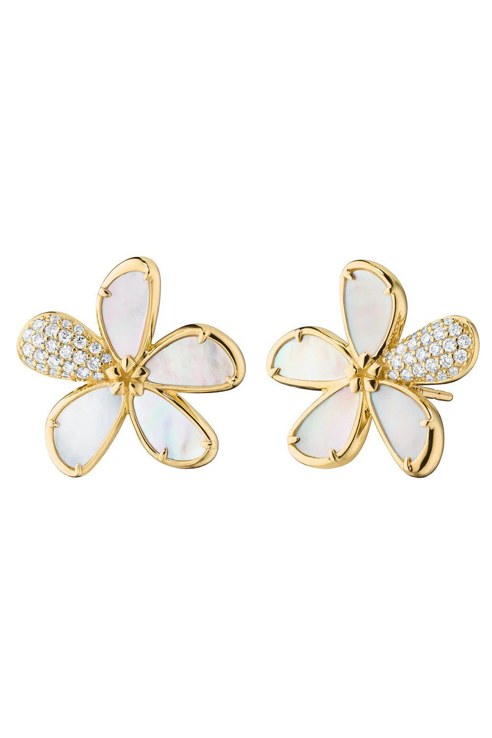 Diamond Pearl Flower Stud Earrings
