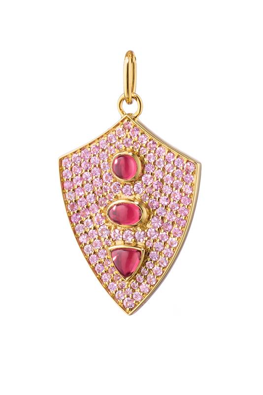 Diamond Pink Sapphire Fearless Shield Charm