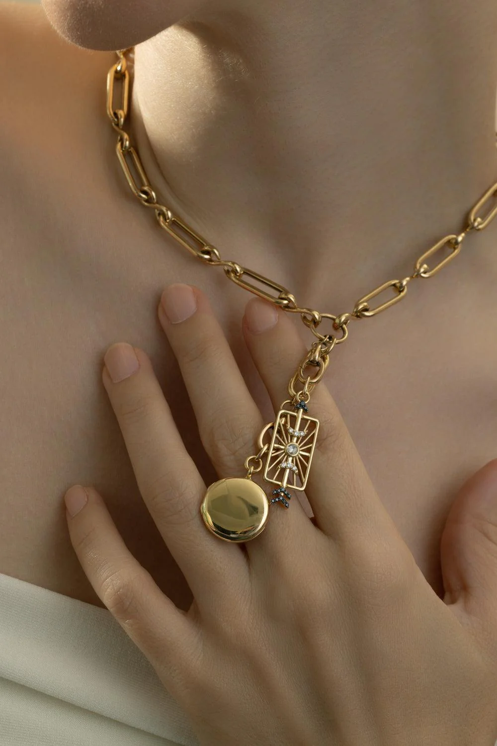 Multi Diamond Shoot For The Moon Medallion Charm - Image 3