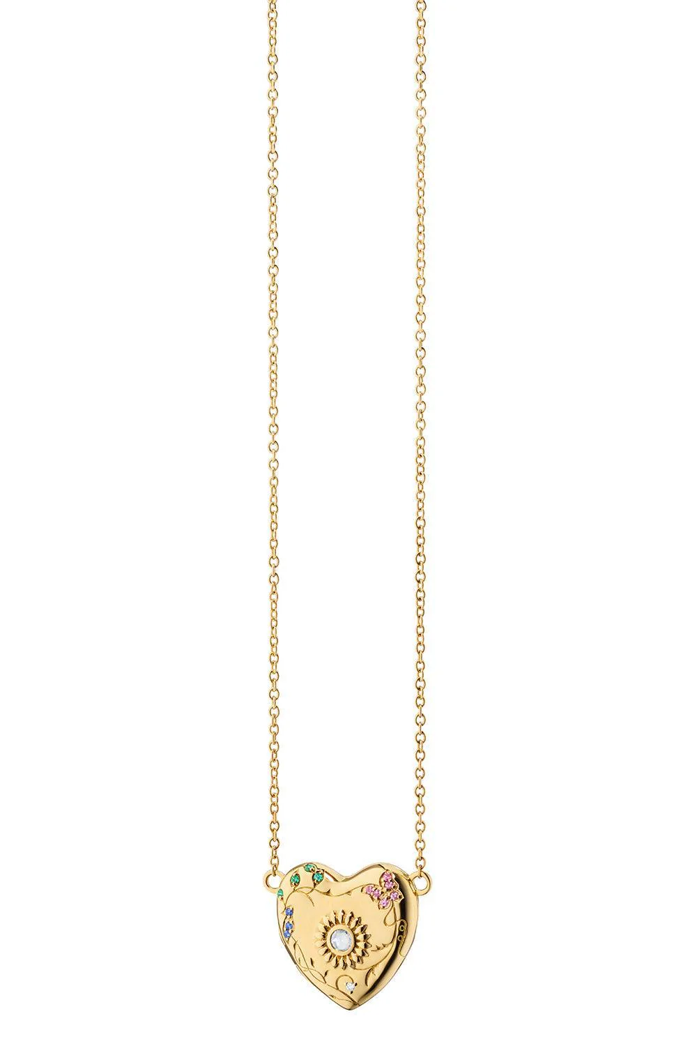 Multi Sapphire Diamond Secret Garden Heart Locket Necklace